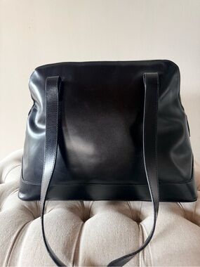 CELINE Rare Vintage Large Black Box Leather Structured Minimalist Satchel